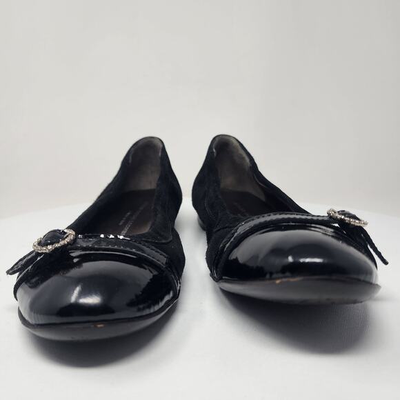 AGL Monika Cap Toe Ballet Flat EU39/US9 Black Suede & Patent Leather Rhinestone - Picture 5 of 14
